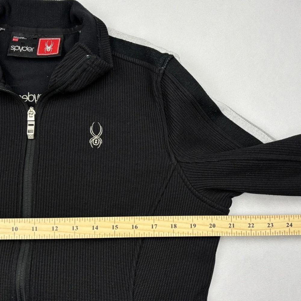 Spyder Fleece Jacket Womens XL Black Silver Stripe Full Zip Ski Mid Layer 0044